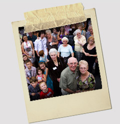 Peter and his wife Maureen surrounded by their extended family on the day